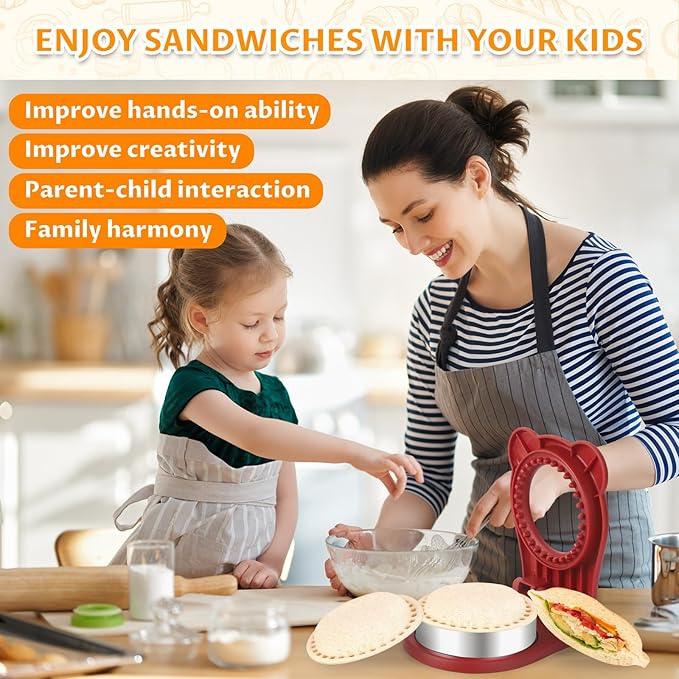 Uncrustable Sandwich Maker,Sandwiches Pocket Circle Shape 3.7Inch Sandwich Cutter and Sealer,Sandwich Cutter for Kids Breakfast and lunchboxes (Red)