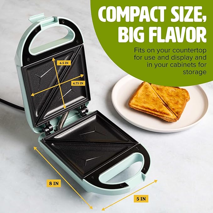 Tasty Mini Sandwich Maker,Makes Sandwiches,Paninis,Grilled Cheese,Desserts,Quick Results,Easy Cleanup,600W,Aqua,(Pack of 6)
