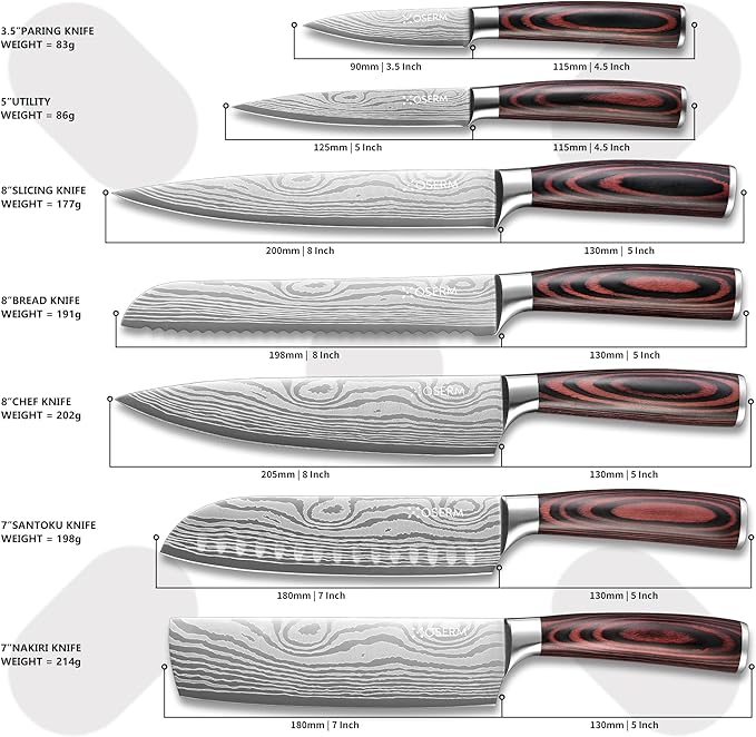 Gift-Ready Knife Set, Japanese Style 8-Piece (7+1) Kitchen Knife Set for Weddings & Premium Gifting, Orange Beautiful Gift Box, High Carbon Steel Knives Sets Includes An Additional 8" Chef Knife