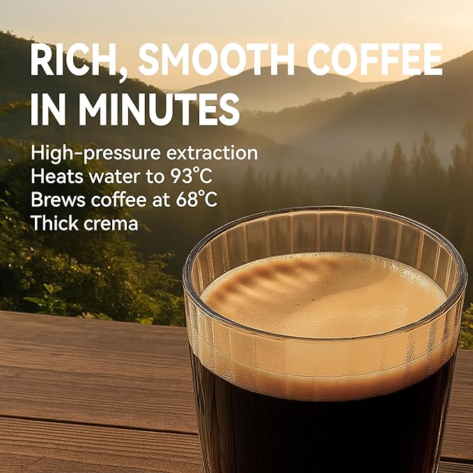 Optistream Portable Electric Espresso Machine, Travel Coffee Maker for Camping, Car Coffee Maker Self-Heating with USB-C, With Ground Coffee & NS Capsule for RV, Hiking, Office (Black)