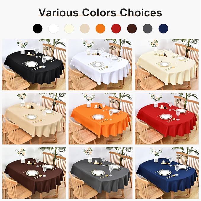 Wolkemer Oval Tablecloth 60 x 84 Inch Washable Fabric Table Cloth Solid Red Table Cover for Dining Wedding Party Banquet Tabletop Decoration