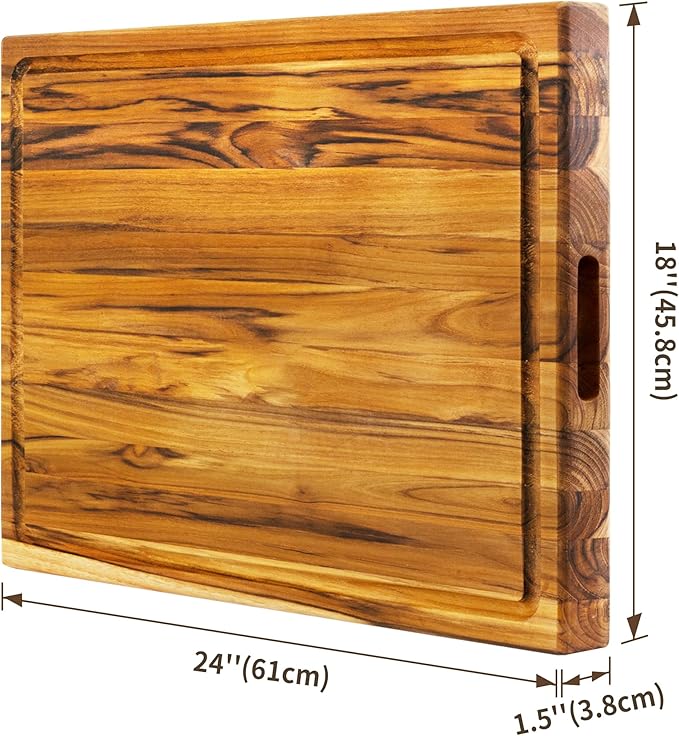 VaeFae Large Teak Wood Cutting Board, Heavy Kitchen Chopping Board for Meat and Vegetables, XXX-Large Size (24 x 18 inches)