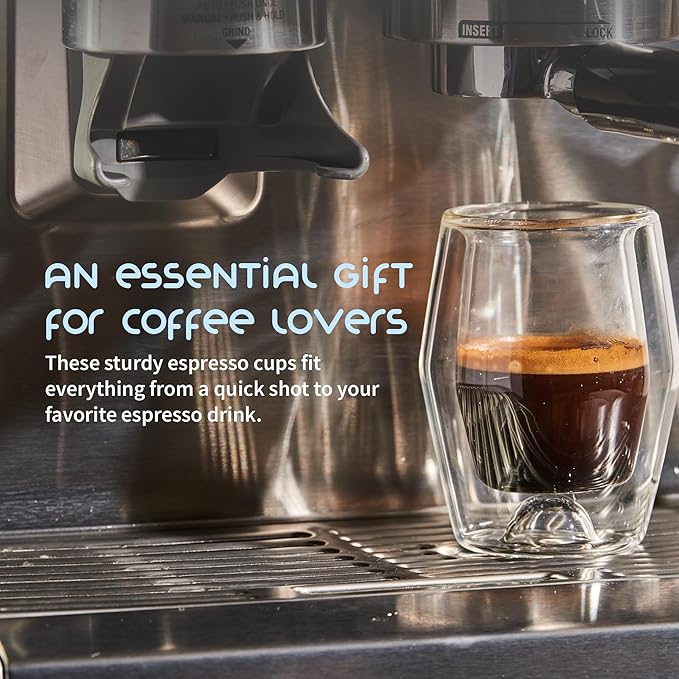 To-Go Espresso Glass Travel Mug with Lid, Reusable Double Wall Glass Tumbler, Fits Most Coffee Makers/Cupholders for Your Car, Gifts for Coffee Lovers, 2-Pack Iced Blue Cortado Cups