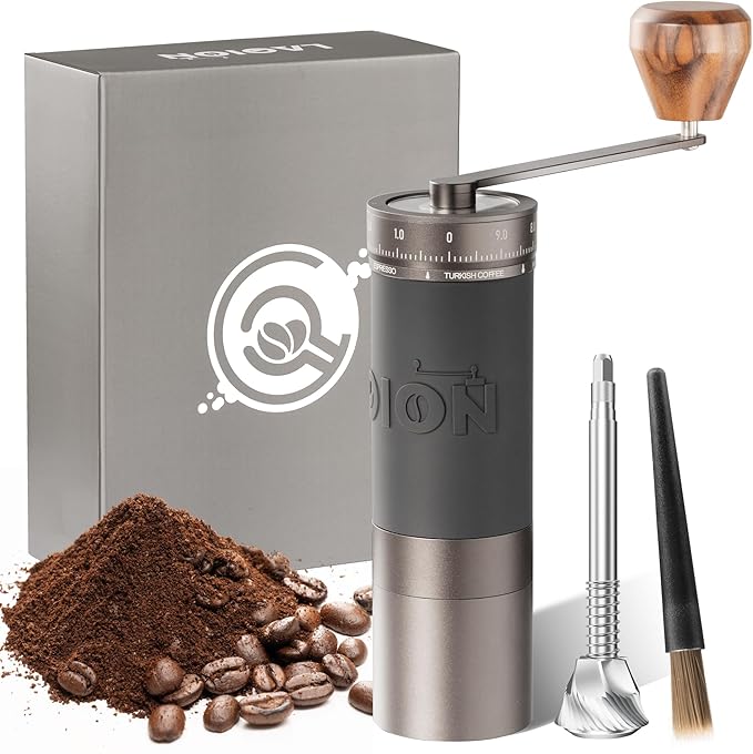 L6 Manual Coffee Grinder with Straight Handle, Hand Coffee Grinder for Espresso, Moka, Drip, French Press with External Adjustment Ring, Precision-Consistent Stainless Steel Conical Burr
