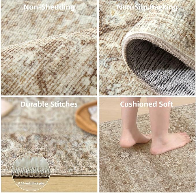 Machine Washable Runner Rug for Hallway: 2'6"x8' Kitchen Runner Rugs with Rubber Backing Non Slip Stain Resistant Boho Floor Rug Soft Carpet Runners for Indoor Entryway Bedroom Bedside Farmhouse
