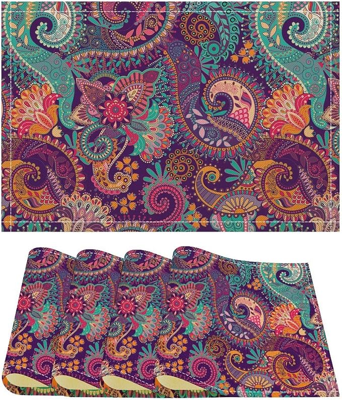 Mandala Placemats Set of 4 Vintage Bohemia Flower Art Printed Dining Table Mats for Restaurant Home Kitchen Holiday Picnic Party Decor 12x18in