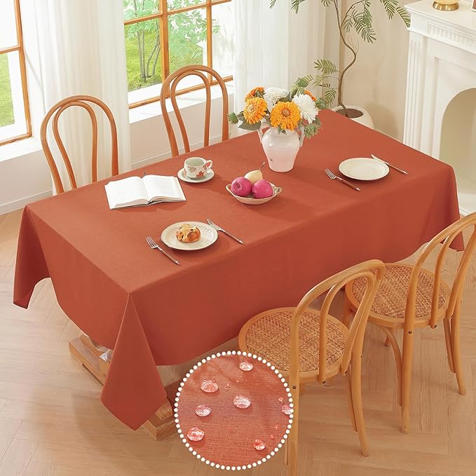 Alsoo Table Cloth Rectangle Table, 60X120 Inch Linen Textured Table Cloth Waterproof Spill-Proof TableCloths Wrinkle Free Fabric Farmhouse Table Cover for Dining Parties Buffets Holidays,Burnt Orange