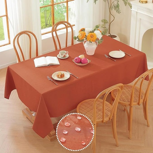 Alsoo Table Cloth Rectangle Table, 60X75 Inch Linen Textured Table Cloth Waterproof Spill-Proof TableCloths Wrinkle Free Fabric Farmhouse Table Cover for Dining Parties Buffets Holidays,Burnt Orange