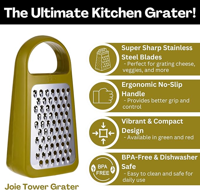 Joie Tower Grater, Double Sided, Stainless Steel, Dishwasher Safe, BPA Free, Kitchen Tool, 1 Count