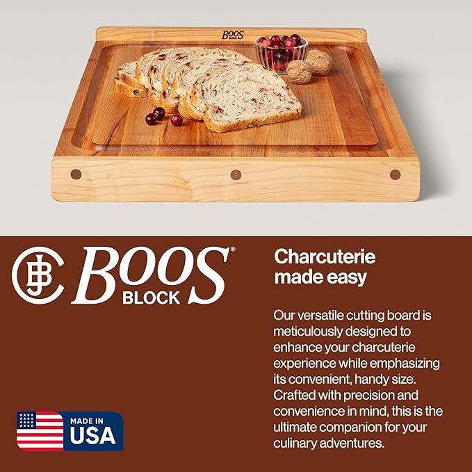 John Boos Countertop Series Rectangular Wooden Maple Cutting Board 23.75”x17.25” – 1.25” Thick, 18-lb Reversible Butcher Block with Juice Groove, Counter Lip & Edge-Grain – Made in the USA