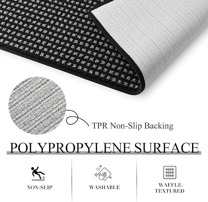 Kitchen Rugs,Non Slip Absorbent Kitchen Mats for Floor-Thick Stain Resistant Washable Kitchen Floor Mat Runner Carpet for Hallways,Entryway,Laundry Room,Sink(17"x29"+17"x59",Black,Roll Package)