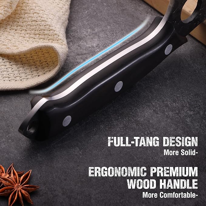 Mossy Oak Chef Knife, Kitchen Knife for Boning, Cutting, and Chopping, Hand Forged Viking Knife Full Tang Handle with Genuine Leather Sheath, Meat Cleaver Knife for Outdoor Cooking, Camping and BBQ