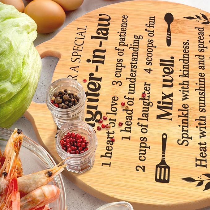 Daughter in Law Gifts - Engraved Bamboo Cutting Board Set, Unique Daughter in Law Birthday Gifts from Mother in Law, Mothers Day Christmas Birthday Gifts for Daughter in Law
