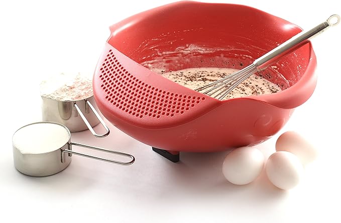 Norpro NOR-2176 Plastic Serving Bowl with Strainer , Red