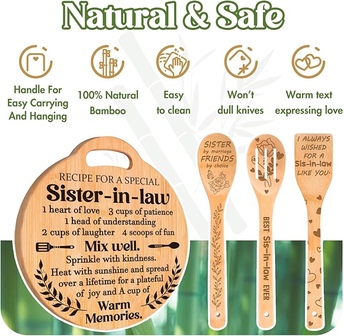 Sister in Law Gifts - Engraved Bamboo Cutting Board Set, Unique Sister-in-Law Gifts, Mothers Day Christmas Birthday Gifts for Sister in Law