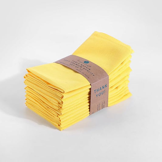 Fingercraft Dinner Cloth Napkins Set of 12 Cotton Linen Blend, Premium Quality, Mitered Corners Every Day Use Wedding Restaurant Christmas Napkins Cloth Good Absorbency 18x18 inch (Yellow)