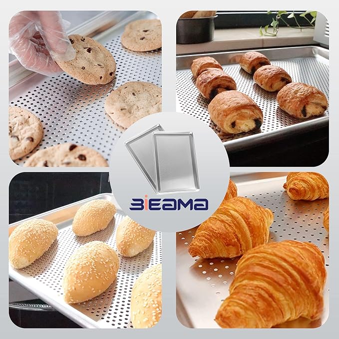 BIEAMA 12 Pack Full Size 18" x 26" Aluminum Baking Sheet Pan Perforated, Commercial Bakery Equipment Cookie Sheets, NSF Approved Baking Tray
