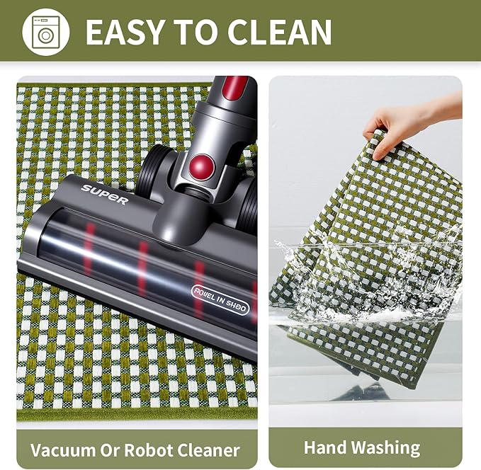 Long Kitchen Runner Rugs Kitchen Mat Non Slip Washable, Super Absorbent Soft Chenille Braided Kitchen Mats for Floor, Rubber Backing Kitchen Floor Sink Standing Mat, Easy Clean, Green 17"x71"