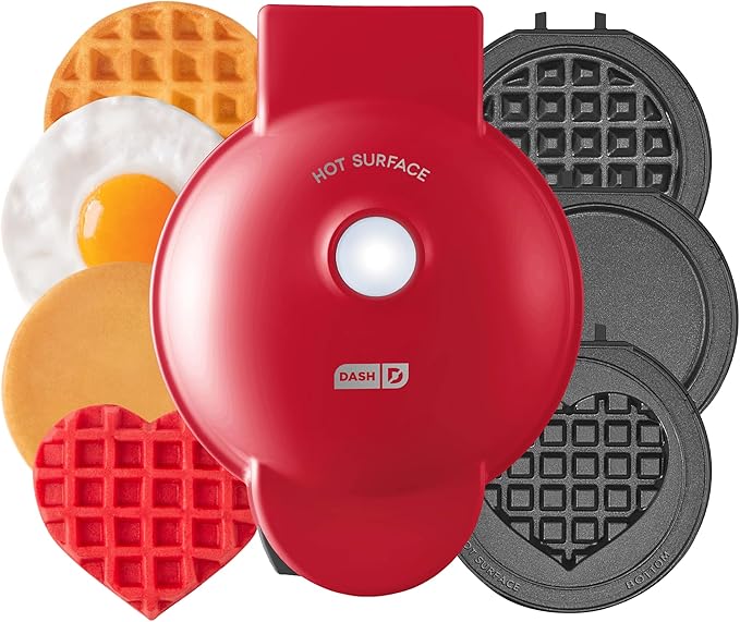 Dash MultiMaker® Mini System - Compact Waffle Maker for Family Breakfasts - Removable Griddle Plates & nonstick surface - 5 Plates - Red