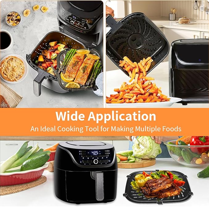 GWYXC Air Fryer Grill Pan for PowerXL Vortex Pro 6 QT Air Fryer, Oval Nonstick 8.67''*8.67''Air Fryer Accessories Replacement Parts Rack Tray Basket Crisper Plate with Rubber Bumpers,Dishwasher Safe