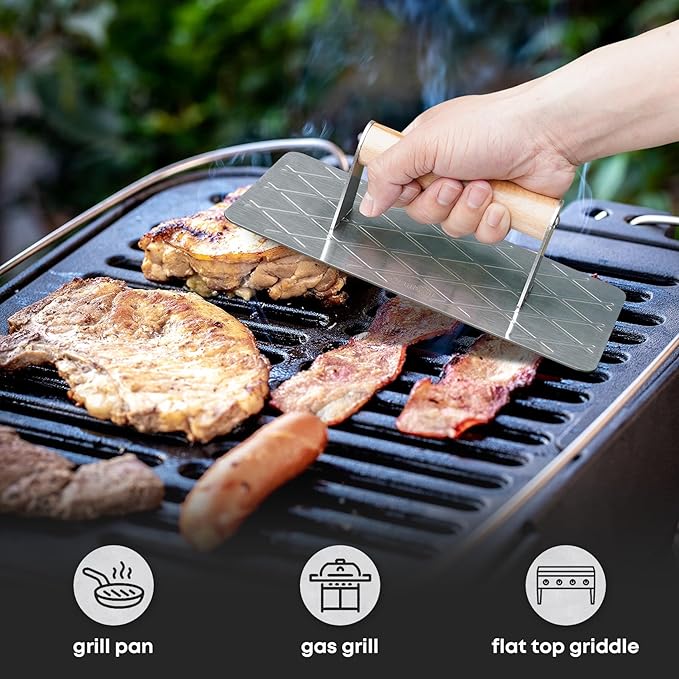 Stanbroil Stainless Steel Bacon Press for Griddle, 9” x 4.5”Rectangular Grill Press BBQ Professional Griddle Accessories, Non-Stick Burger Smasher for Flat Top Cooking