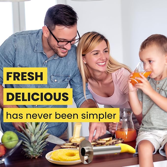 Premium Pineapple Corer and Slicer Tool - Sharp Pineapple Cutter with Serrated Tips - Easy to Use and Clean - Stainless Steel Core Remover for Pineapple - Core Fruits with Ease(Yellow)