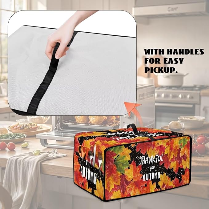 Doojoayie Small Appliance Covers Thankful Autumn Toaster Cover 8 Slice Kitchen Appliance Protector 22.5"x18.5"x 13" Compatible with Toaster Machine