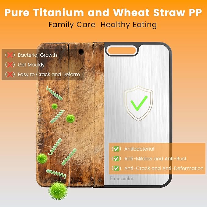 Titanium Cutting Board for Kitchen, Double Sided Cutting Board,Pure Titanium and Wheat Straw PP, Easy Clean, Non-Slip Edge,Large Size 16” x 11”