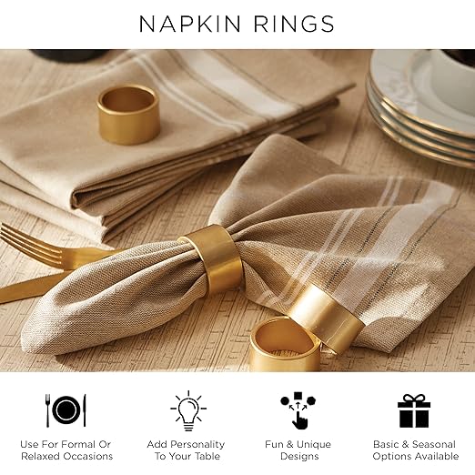 DII Basic Napkin Ring Collection Decorative, Gold, One Size, 6 Count (Pack of 12)
