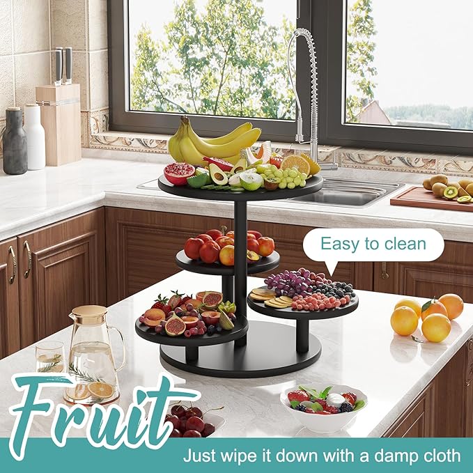 Cupcake Stand, 4 Tier Round Bamboo Wood Black Cupcake Tower Stand for 50 Cupcakes, Tiered Serving Trays, Wood Cake and Cupcake Stand (Black_Bamboo)