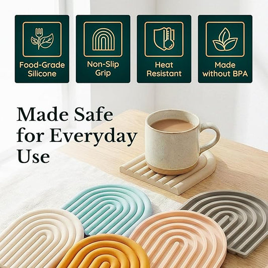 Silicone Trivets for Hot Dishes, Heat-Resistant, Non-Slip Pot Holders for Kitchen & Coasters Durable Hot Pads for Pots, Pans, Baking Dishes & Kitchen Appliances Set of 2 Cashmere
