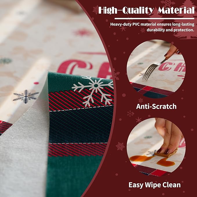 Christmas Rectangle Table Cloth,100% Waterproof Tablecloth,Christmas Decorations for Home, Vinyl Tablecloth Plastic Table Cover for Party，Picnic,Dining,Outdoor 54" x 78",Crimson Checked