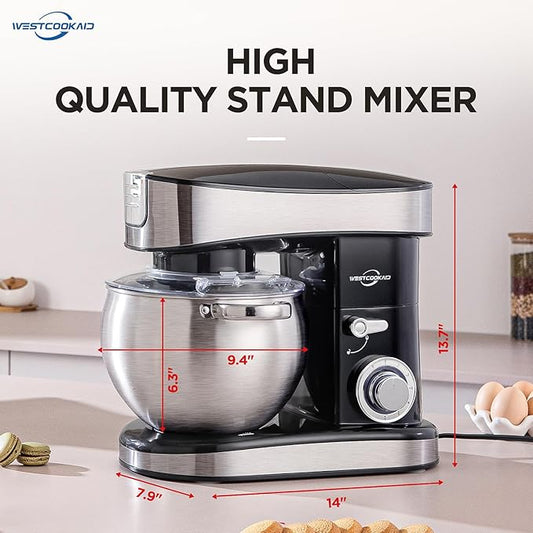 3-IN-1 Electric Stand Mixer, 6.3QT Bowl 6-Speed with Pulse Kitchen Mixer, 400W Household Food Mixers include Dough Hook, Beater and Whisk, Bread Cake Mixer for Baking and Most Home Cooks, Black