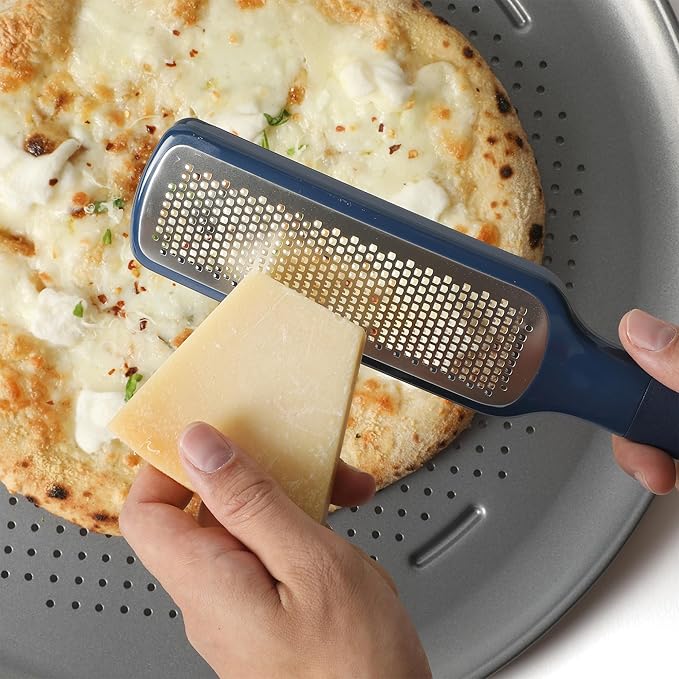 Calphalon Prime Stainless Steel Handheld Cheese Grater W/Cover & Rubber Handle - Navy Blue