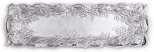 Arthur Court Metal Oblong Serving Tray Grape Pattern Sand Casted in Aluminum with Artisan Quality Hand Polished Designs Tarnish Free 19 inch x 5.5 inch