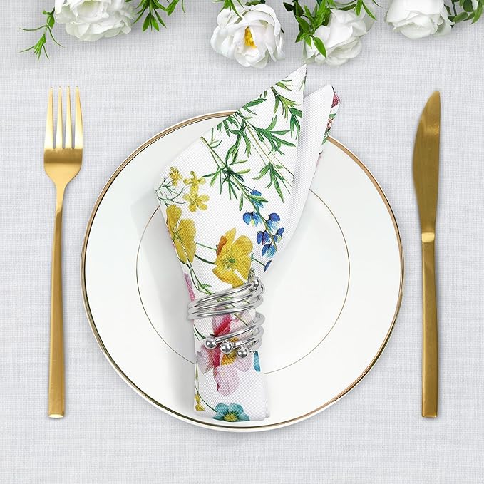 Wildflowers Floral Butterfly Print Cloth Napkins 100% Cotton, 18" X 18" Dinner Napkins Cloth Set, Washable Napkins for Home, Kitchen, Dinner, Party, Wedding, Cocktail, Set of 6
