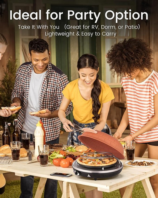 Saenchue Electric Pizza Oven - 12-Inch Indoor Pizza Ovens Countertop - 1200W Pizza Maker Heats up to 800˚F by Ceramic Stone, Temperature Control, Viewing Window, PM-05