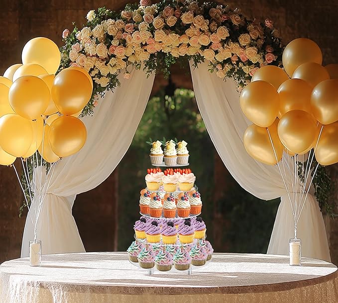 Jusalpha Large 5-Tier Cupcake Stand Acrylic Round Wedding Cake Stand/ Cupcake Tower/ Dessert Stand/ Pastry Serving Platter/ Food Display Stand (5RF)