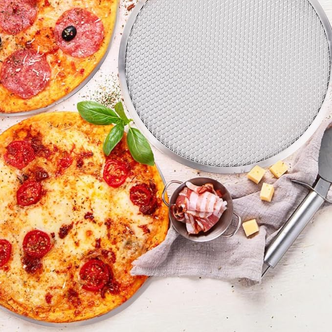 BUWUSMU 8 Pcs 12 Inch Pizza Pan with Holes Aluminum Mesh Pizza Screen Seamless Round Mesh Pizza Tray for Oven Nonstick Baking Pizza Sheet for Home Kitchen Bakery Restaurant BBQ Party Cookware Supplies