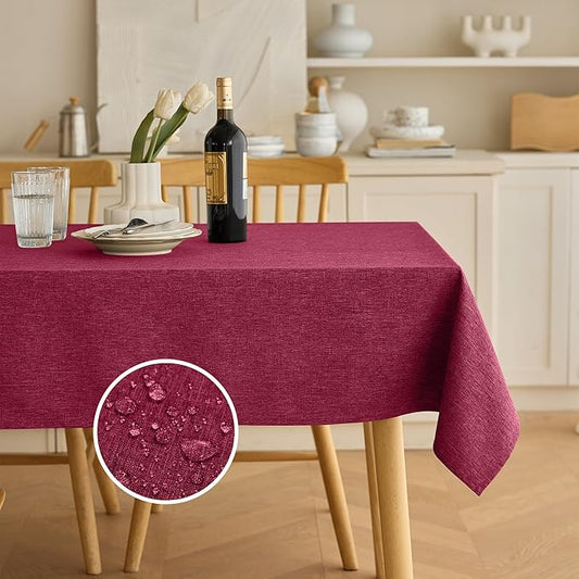 Christmas Red Waterproof Reusable Table Cloths for Dining Table, Outdoor Washable Cloth Tablecloths for Rectangle Tables for Holiday Dining(Oblong, 52 X 70 Inch (4-6 Seats), Burgundy)
