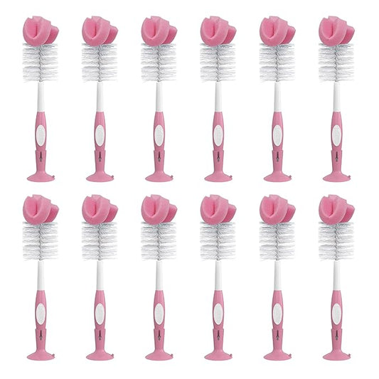 Dr. Brown's Reusable Sponge Baby Bottle Cleaning Brush with Suction Cup Stand and Nipple Cleaner, BPA-Free, Pink, 12-Pack