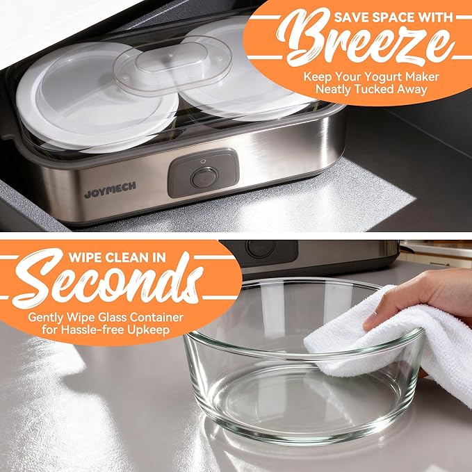 Yogurt Maker Machine with Two 1-Quart Containers for Larger Batches, Oatmeal, Pudding, or Jello, Food-Grade Martial, One-touch Control, Homemade Yogurt