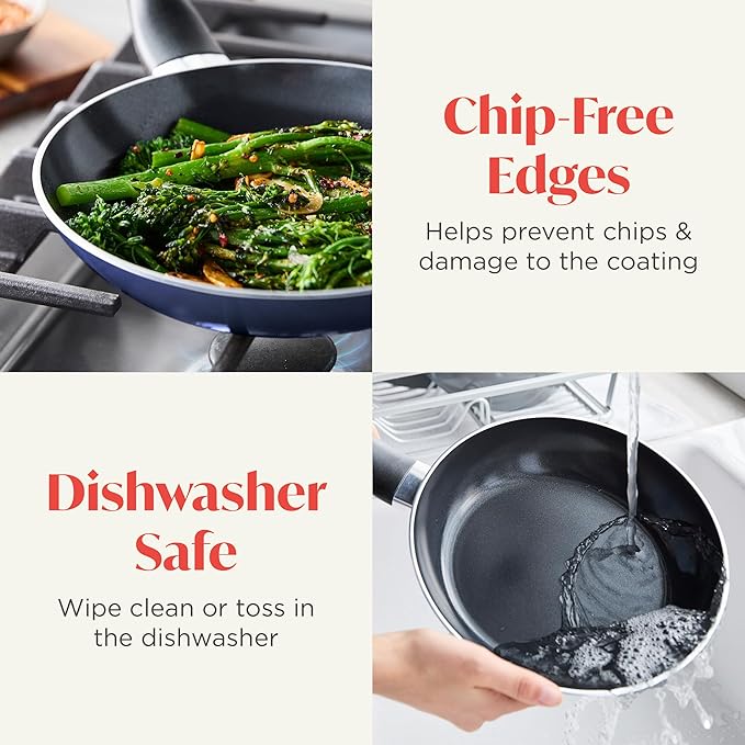 Lumenflon Deco 8” Nonstick Frying Pan Skillet, Made in Italy, Diamond Ceramic PFAS-Free, Dishwasher & Metal Utensil Safe, Durable Gloss Enamel Finish, Stay-Cool Handle, High Walls-Extra Room, Blue