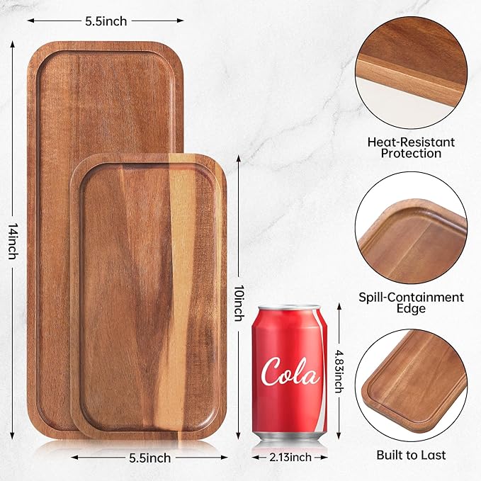 Small Solid Acacia Wood Serving Trays and Platters - Wooden Mini Charcuterie Boards, Rectangle Cheese Board for Food, Bathroom, Home Decor, Kitchen Counter,S,(10"x5.5", 1 Pack)