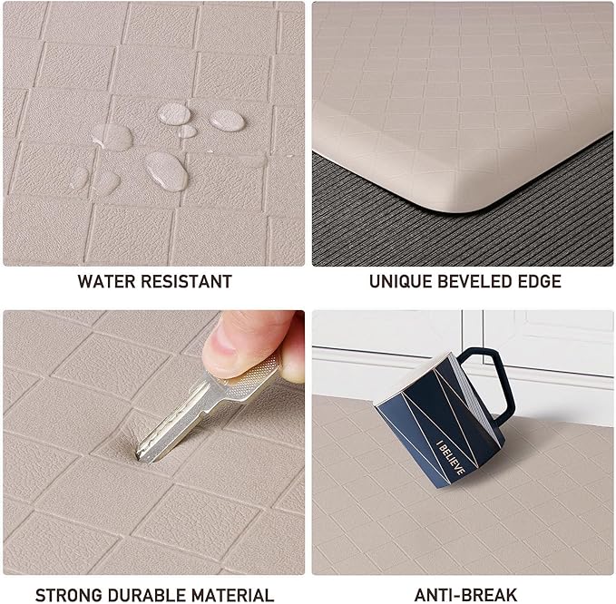 HappyTrends Kitchen Runner Rugs Anti-Fatigue mats - 4/5 Inch Thick Non Slip Waterproof Ergonomic Comfort Mat for Kitchen, Floor Home, Office, Sink, Laundry (17.3"x 60",Khaki)