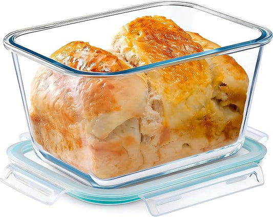 NUTRIUPS 2.7QT Glass Bread Pan with Lid, 8.6x5.1 Inch Deep Loaf Bread Baking Nonstick Pans with Airtight Lids, Rectangular loaf pan for Homemade Meatloaf Sourdough (2.6L Rectangle)
