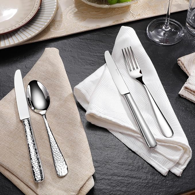 KEAWELL Premium 9.3" Louise Dinner Knives, Set of 4, Brightly-Mirror polished, Stainless Steel, Dishwasher Safe (Hammered)