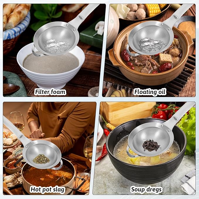 2Pcs Small Fine Mesh Strainer with Handle Filter Sifter Strainer Punch Hole Stainless Steel Sieve Colander Metal Micro Sifter for Kitchen Juice Tea Baking Food Pasta Flour