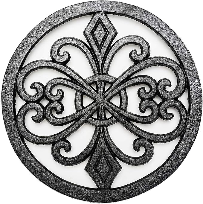 Sungmor Heavy Duty Cast Iron Trivet – 8 Inch Round Metal Hot Pot Stand, Rust-Resistant Heat Protector for Kitchen, Dining Table & Countertop, Black Vintage Decorative Hot Plate Pad