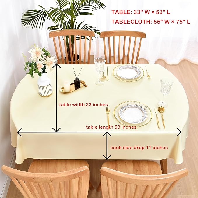 Wolkemer Small Oval Tablecloth 52 x 70 Inch Washable Fabric Table Cloth Solid Ivory Table Cover for Dining Wedding Party Banquet Tabletop Decoration